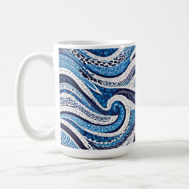 Blå vit våg Mönster 05 Kaffemugg (Vänster)