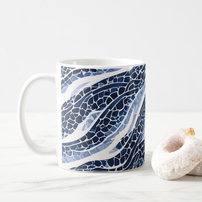 Blå vit våg Mönster 15 Kaffemugg (Med munk)