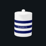 Blå vit vågrät skiva Rand #3 Monogram<br><div class="desc">Vågrät Klassiskt marint blått och vitt parfymskikt Rugby-Ränder #3 Namn Monogram A snyggt fet vågrät mönster med en mall för ditt namn, initialer eller annan text. Du kan också anpassa textteckensnittet, teckensnittet färg, teckensnittet storlekt och rotera, flytta eller ta bort exempeltexten, lägga till ytterligare text fält, lägga till ditt eget...</div>