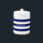 Blå vit vågrät skiva Rand #3 Monogram<br><div class="desc">Vågrät Klassiskt marint blått och vitt parfymskikt Rugby-Ränder #3 Namn Monogram A snyggt fet vågrät mönster med en mall för ditt namn, initialer eller annan text. Du kan också anpassa textteckensnittet, teckensnittet färg, teckensnittet storlekt och rotera, flytta eller ta bort exempeltexten, lägga till ytterligare text fält, lägga till ditt eget...</div>