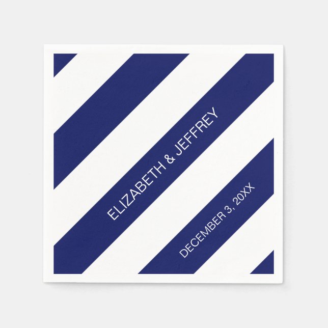 Blå vit vågrät skiva Rand #3 Monogram Pappersservett (Framsidan)