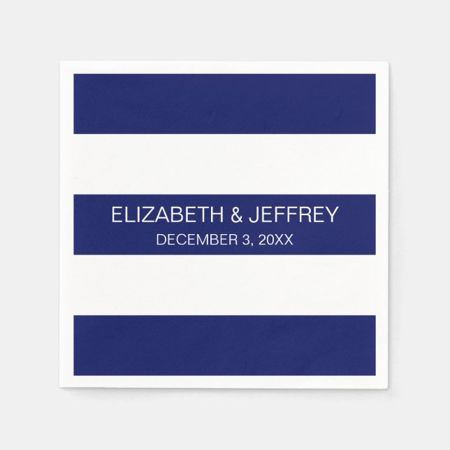 Blå vit vågrät skiva Rand #3 Monogram Pappersservett (Framsidan)