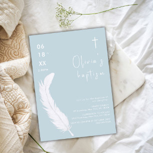 Blå vit vattenfärg Feather Kor Baptism Inbjudningar