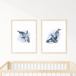 Blå vit vattenfärg Orca Killer Whale Poster