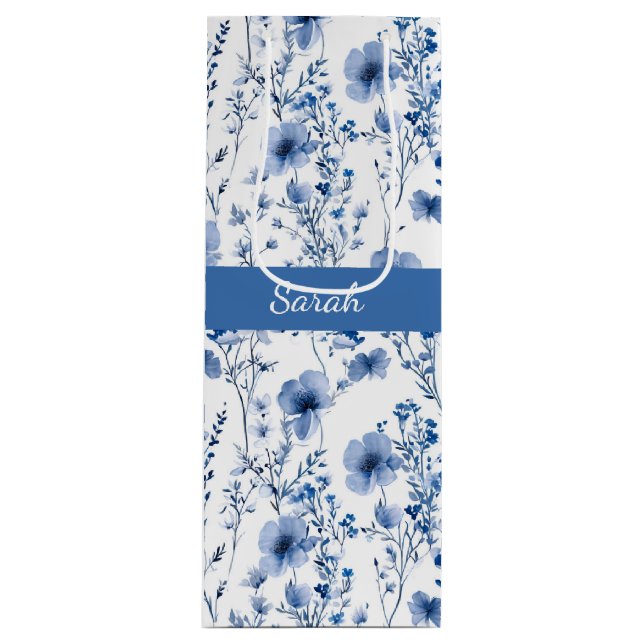 Blå Vit Vildblomma Blommig Monogramnamn (Framsidan)