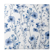 Blå Vit Vildblomma Vattenfärg Blommönster