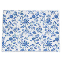 Blå vit vintage blommig toile-mönster