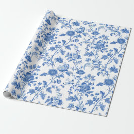 Blå vit vintage blomstertoile-mönster presentpapper