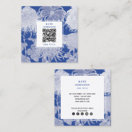 Blå vit vintage chinoiserie blom QR-kod Fyrkantigt Visitkort