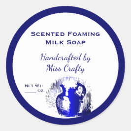 Blå vit Vintage Jug Anpassningsbar Soap Stickers Runt Klistermärke