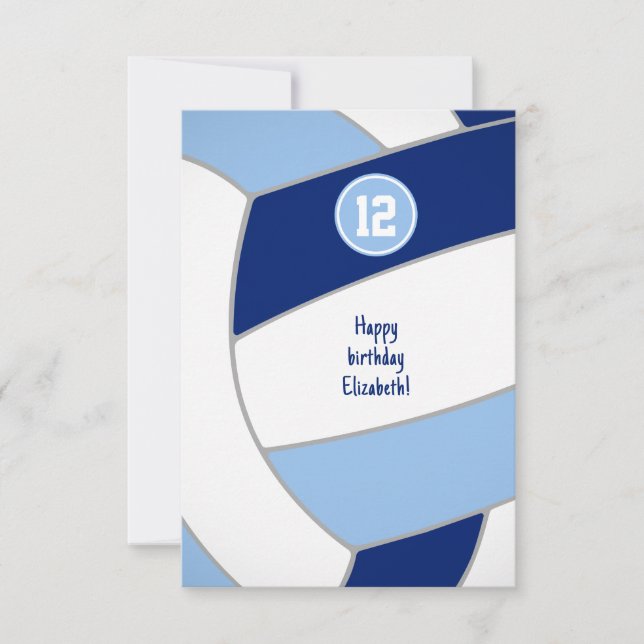 Blå vit volleyball-födelsedag eller grattisar kort (Framsida)