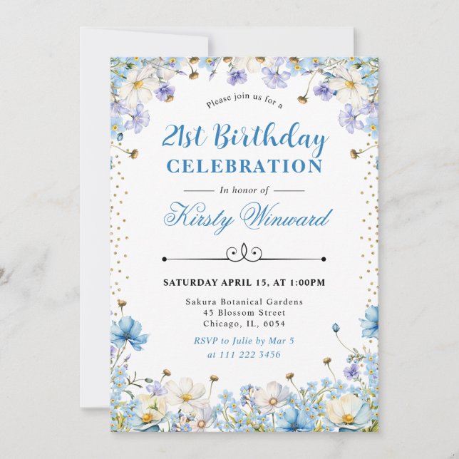 Blå vit Wildblommor Glöm inte att jag inte har föd Inbjudningar (Framsida)