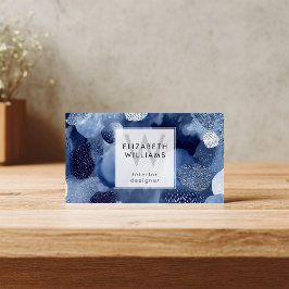 Blå Vita Abstrakt Monogram Moderna Visitkort