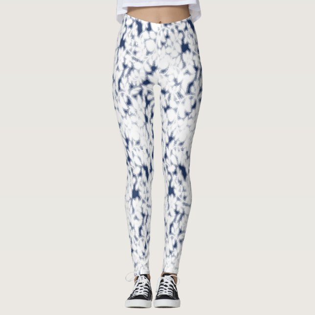 Blå vita abstrakta mönster damleggins leggings (Framsida)