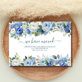 Blå Vita Akvarell Blommor Flyttar Nytt Hem Meddelande