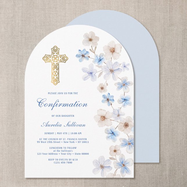 Blå Vita Anemoner Båg Konfirmation Inbjudningar (Skapare uppladdad)