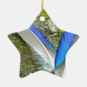 Blå vita Anka-blommor, djur, fåglar Julgransprydnad Keramik