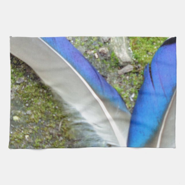 Blå vita Anka-blommor, djur, fåglar Kökshandduk (Horisontell)