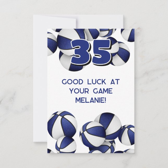 blå vita basketbollar lycka till i matchen kort (Framsida)