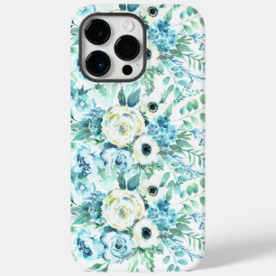 Blå Vita Blommiga Akvarell Rosor Blommor
