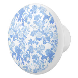 Blå Vita Blommiga Rosor Fransk Chinoiserie Mönster Knopp