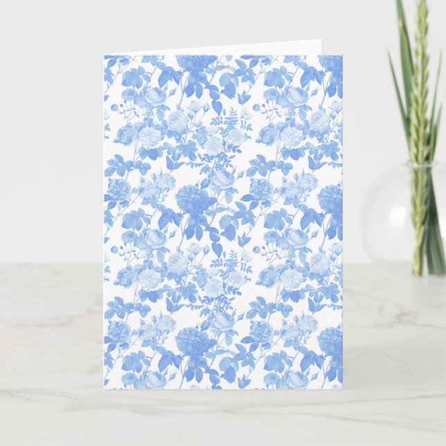 Blå Vita Blommiga Rosor Fransk Chinoiserie Mönster Kort (Framsida)