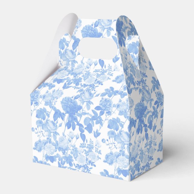 Blå Vita Blommiga Rosor Fransk Chinoiserie Mönster Presentaskar (Framsidan Sidan)