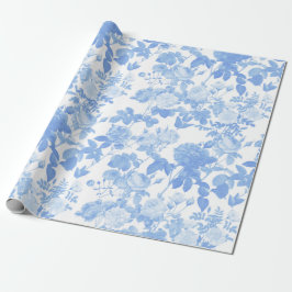Blå Vita Blommiga Rosor Fransk Chinoiserie Mönster Presentpapper