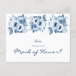 Blå vita blommigtar är min maid of honor vykort