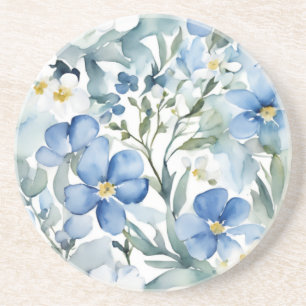 Blå Vita Blommor Akvarell Chic Underlägg