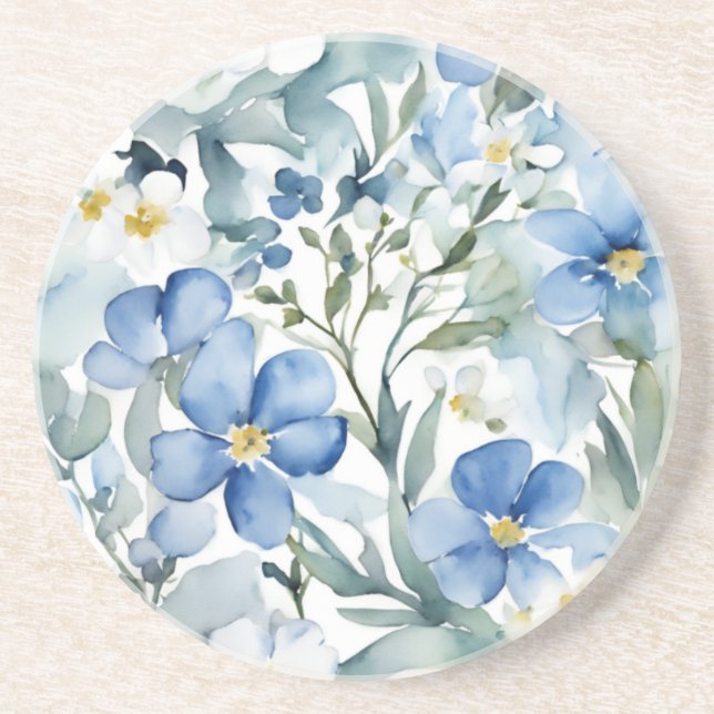 Blå Vita Blommor Akvarell Chic Underlägg (Framsidan)