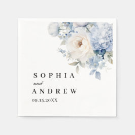 Blå & Vita Blommor Bröllopsservetter Pappersservett