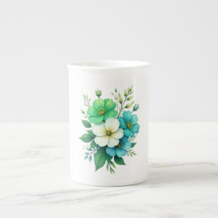 Blå Vita Blommor Bukett-57453 Benporslin Mugg