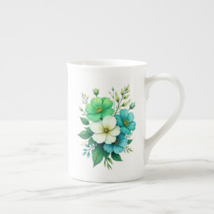 Blå Vita Blommor Bukett-57453 Benporslin Mugg