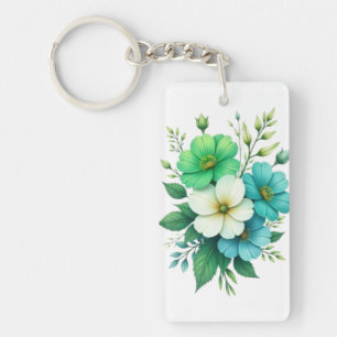 Blå Vita Blommor Bukett-57453 Nyckelring