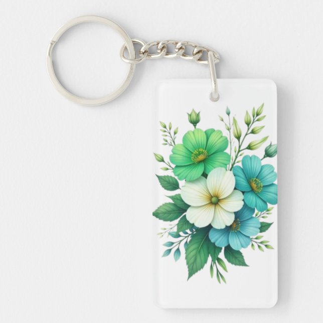 Blå Vita Blommor Bukett-57453 Nyckelring (Framsidan)
