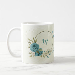 blå vita blommor grönska kaffemugg