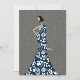 Blå & Vita Blommor Mode Illustrations Konstkort Inbjudningar