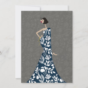 Blå & Vita Blommor Mode Illustrations Konstkort Inbjudningar