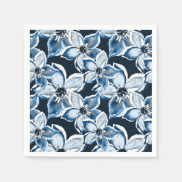 Blå, vita blommor på svart bakgrund. pappersservett
