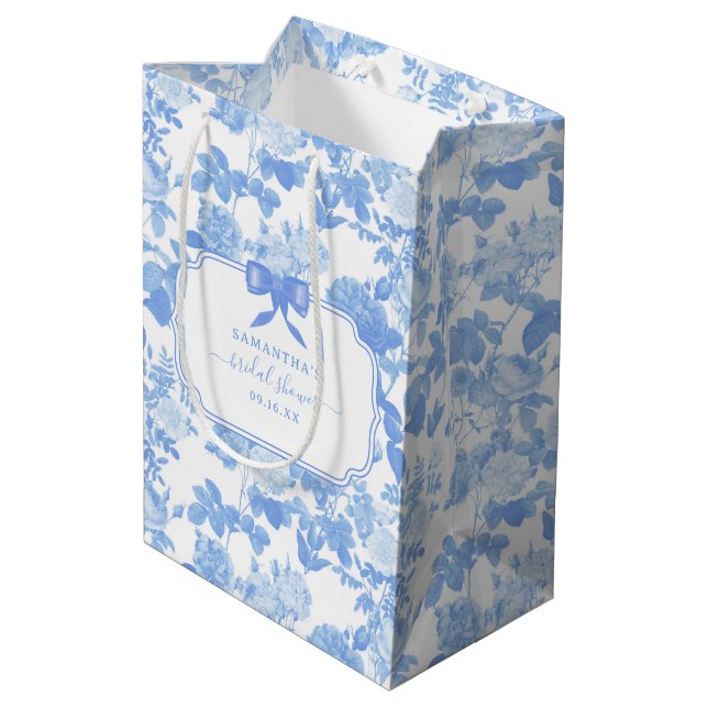 Blå Vita Blommor Rosor Chinoiserie Bröllopsdusch  (Baksidan Vinklad)