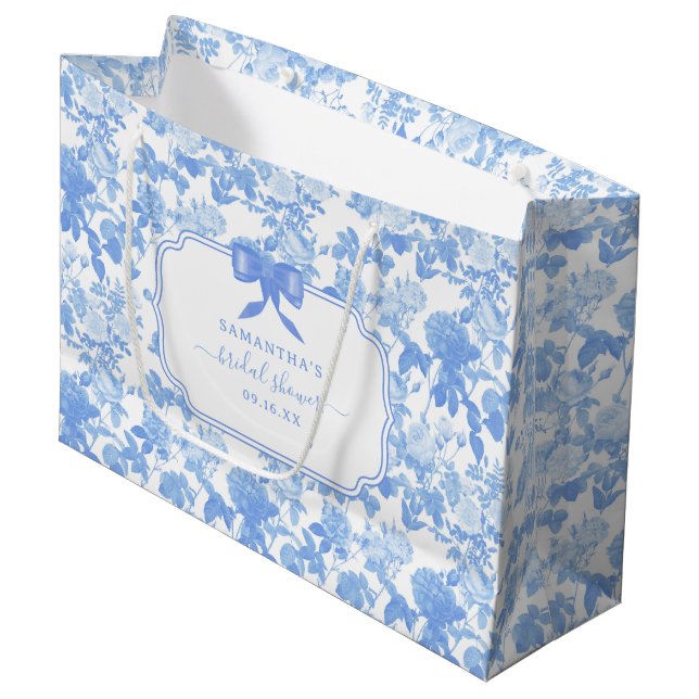 Blå Vita Blommor Rosor Chinoiserie Bröllopsdusch  (Framsidan Vinklad)