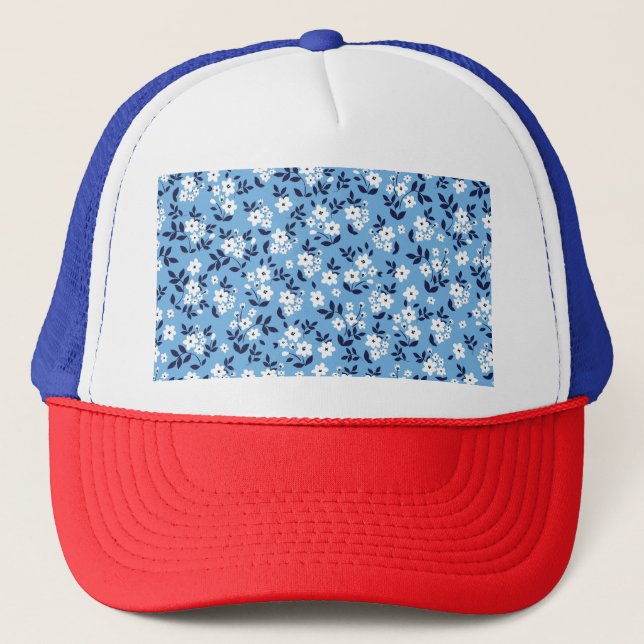 Blå, vita blommor: Vintage Keps (Framsida)