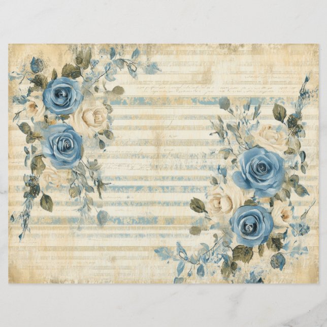 Blå Vita Blommor Vintage Scrapbook Journalpapper (Framsida)