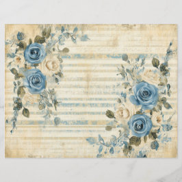 Blå Vita Blommor Vintage Scrapbook Journalpapper