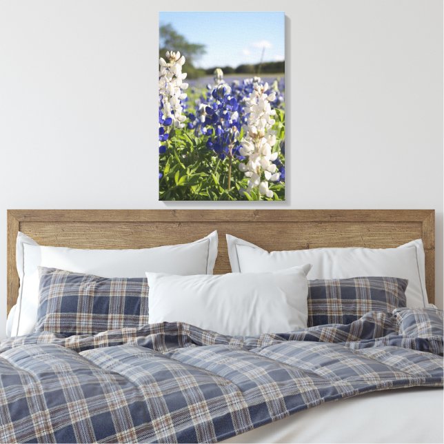Blå & Vita Bluebonnets Sträckt Canvas Väggkonst (Insitu (sovrum))