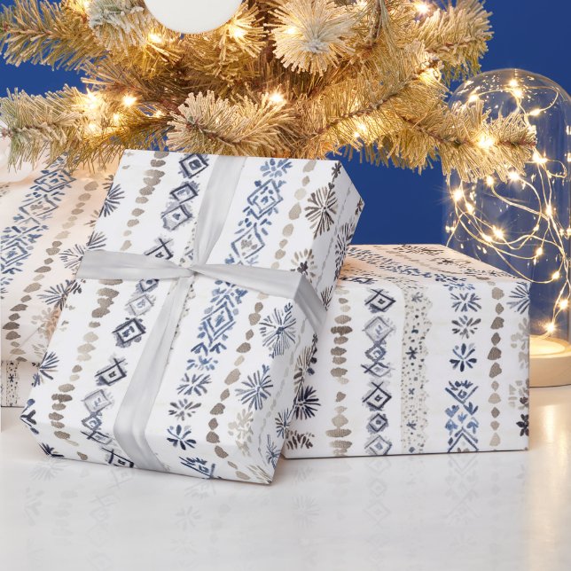 Blå Vita Crème Ränder Jul Presentpapper (Helgdagar)