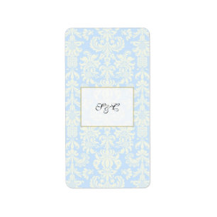 Blå/Vita Damask Wedding Hershey's Mini Wrapper Adressetikett