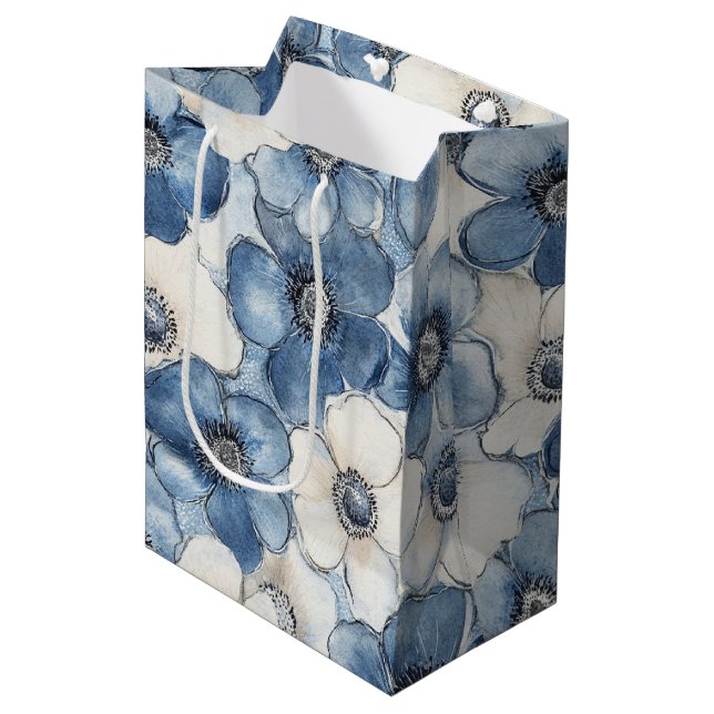 Blå Vita Denim Blommor Födelsedag (Framsidan Vinklad)