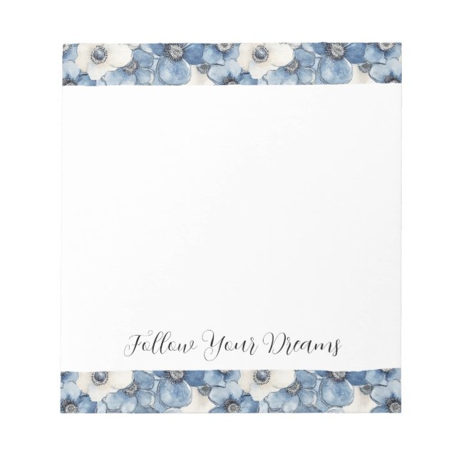 Blå Vita Denim Blommor Födelsedag Anteckningsblock (Framsida)